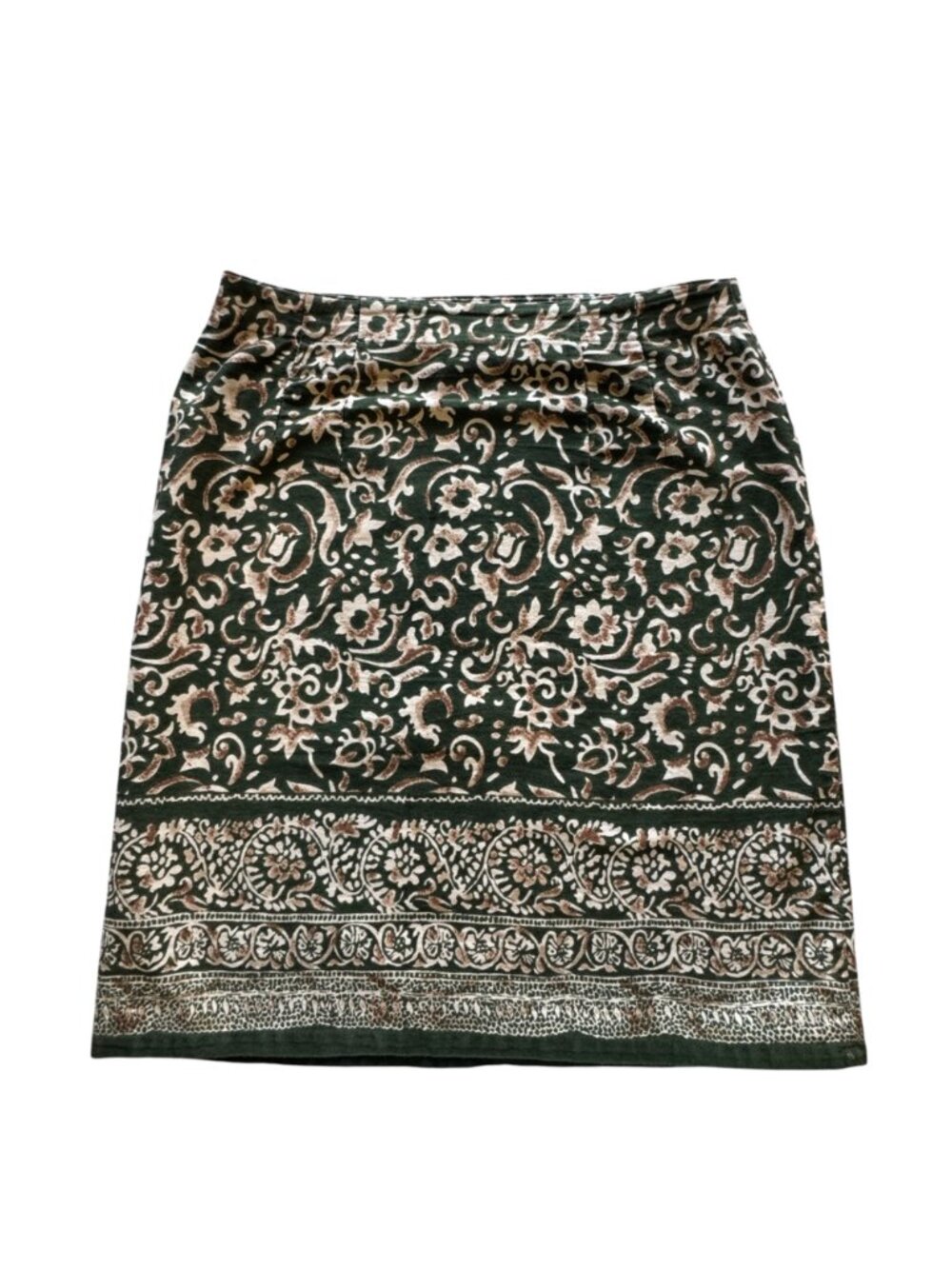 Sun River Wrap Skirt Size M Green Gold Cotton Batik Pattern Border Detail - Picture 11 of 16